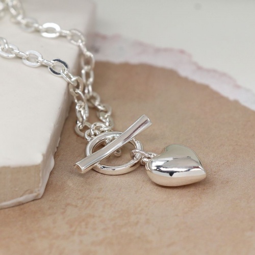 Silver Plated T-Bar & Heart Necklace by Peace of Mind